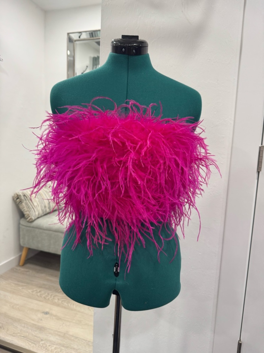 Bardot Fuchsia Feather Strapless Bandeau